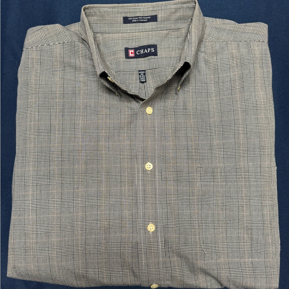 Chaps Black & White Herringbone Checked Shirt